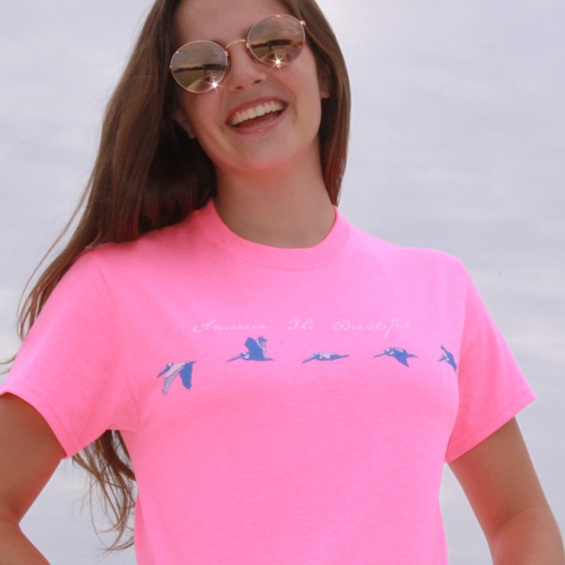 woman female pelicans beach tee atb0545