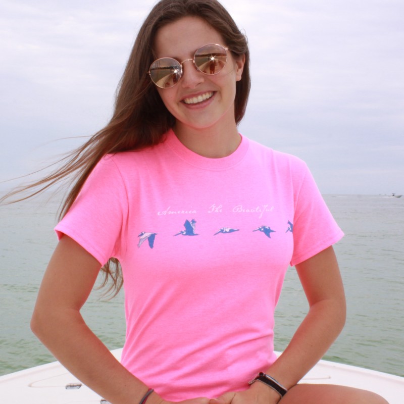 woman female pelicans beach tee atb0556