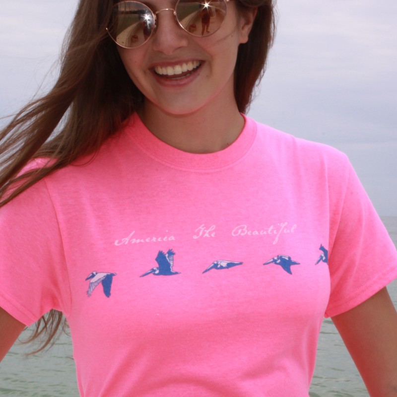 woman female pelicans beach tee atb0557